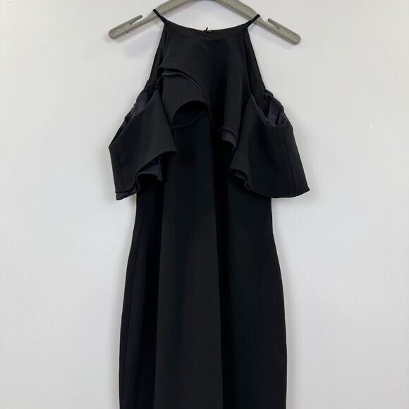 Badgley Mischka Black Crossover Ruffle Gown 💛 - Picture 5 of 9